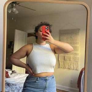 Cropped ribbed racer back tank